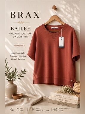 BRAX Bailee Organic Cotton Short Sleeve Sweatshirt Terracotta Large